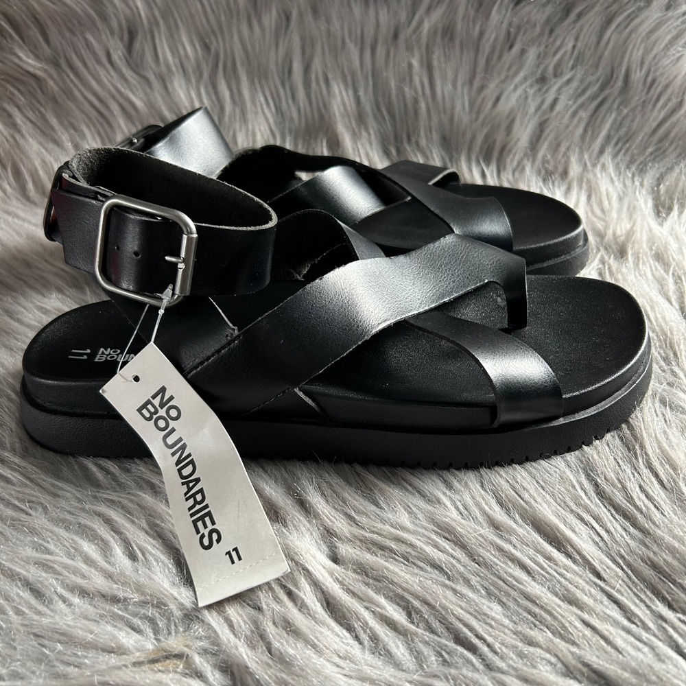 No Boundaries Strappy Gladiator Sandals Womens Size‎ 11 Black Open Toe Shoes